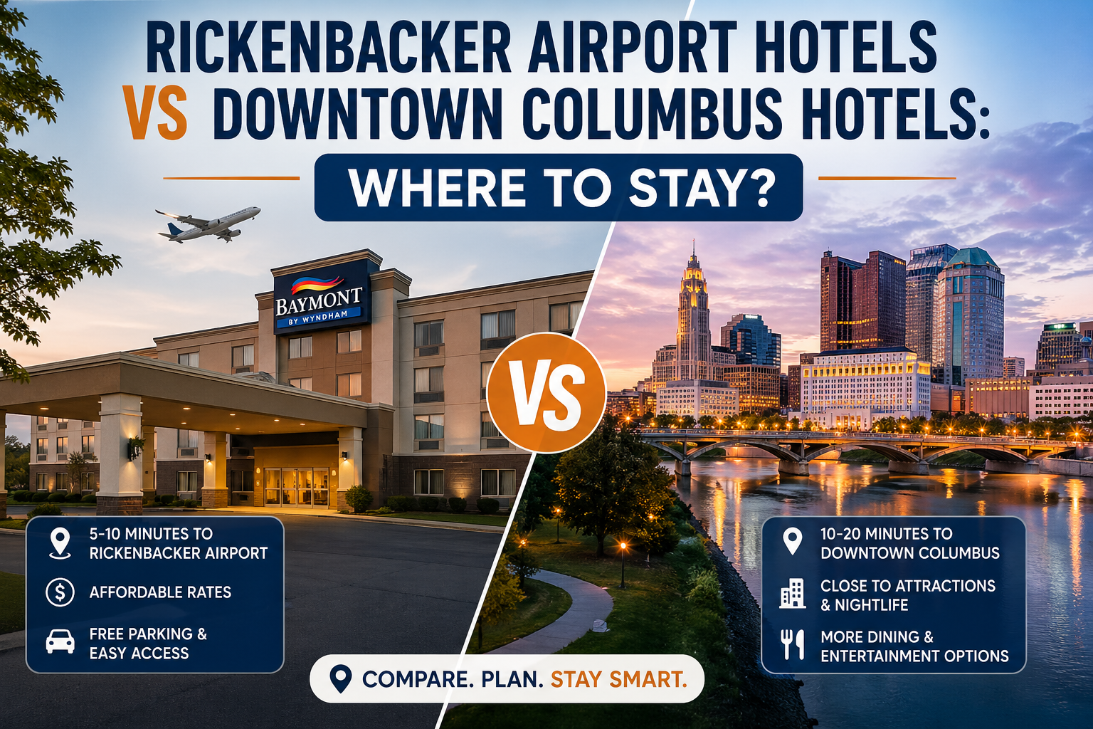 Rickenbacker Airport Hotels vs Downtown Columbus Hotels