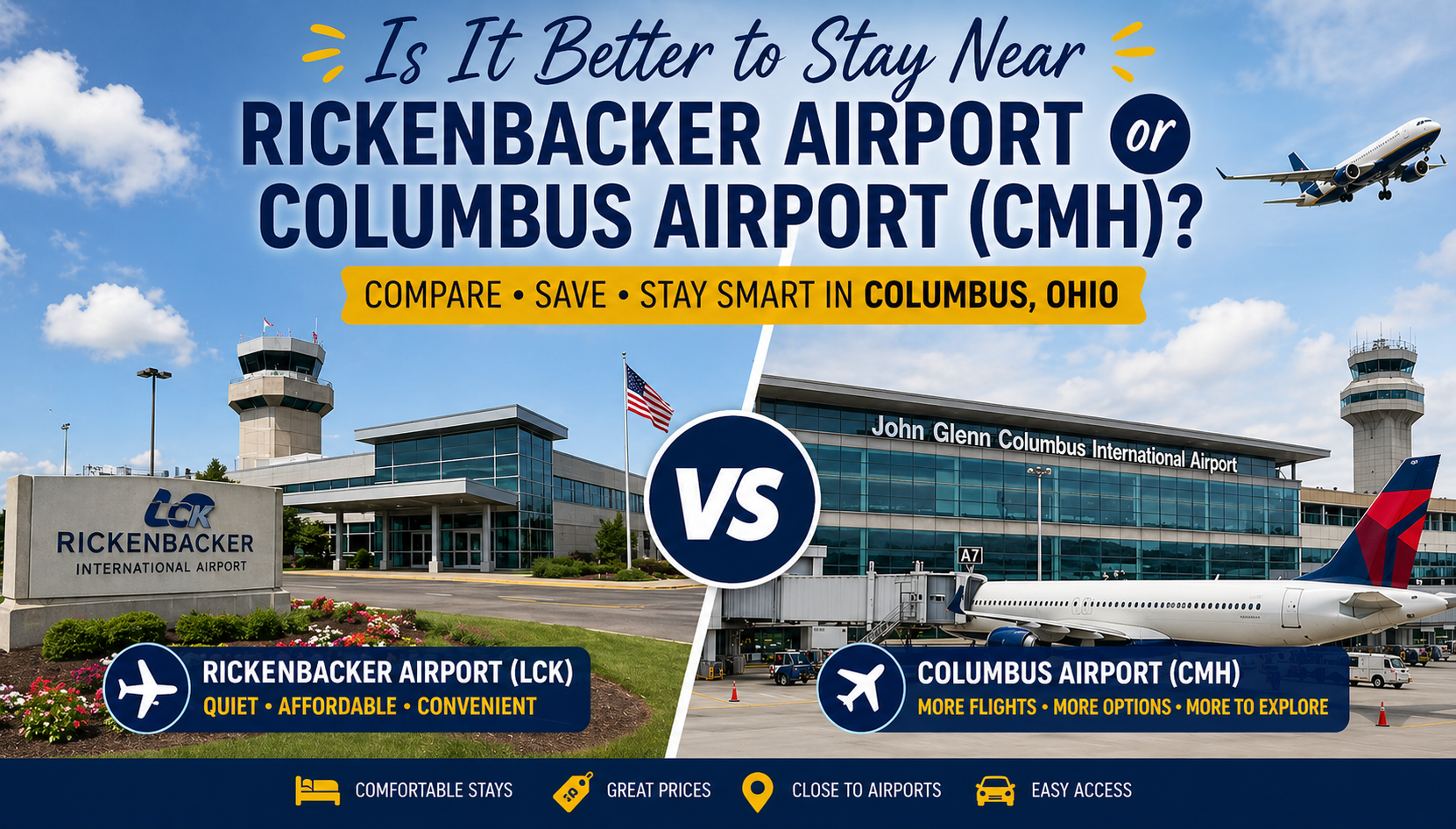 Is It Better to Stay Near Rickenbacker Airport or Columbus Airport (CMH)?