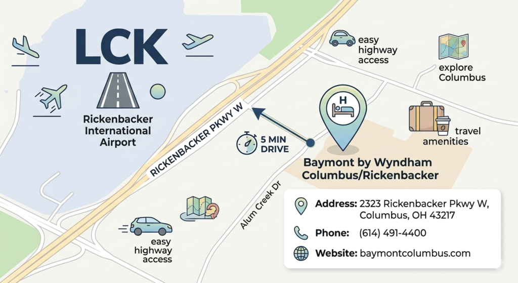 Map view of the airport and the hotels