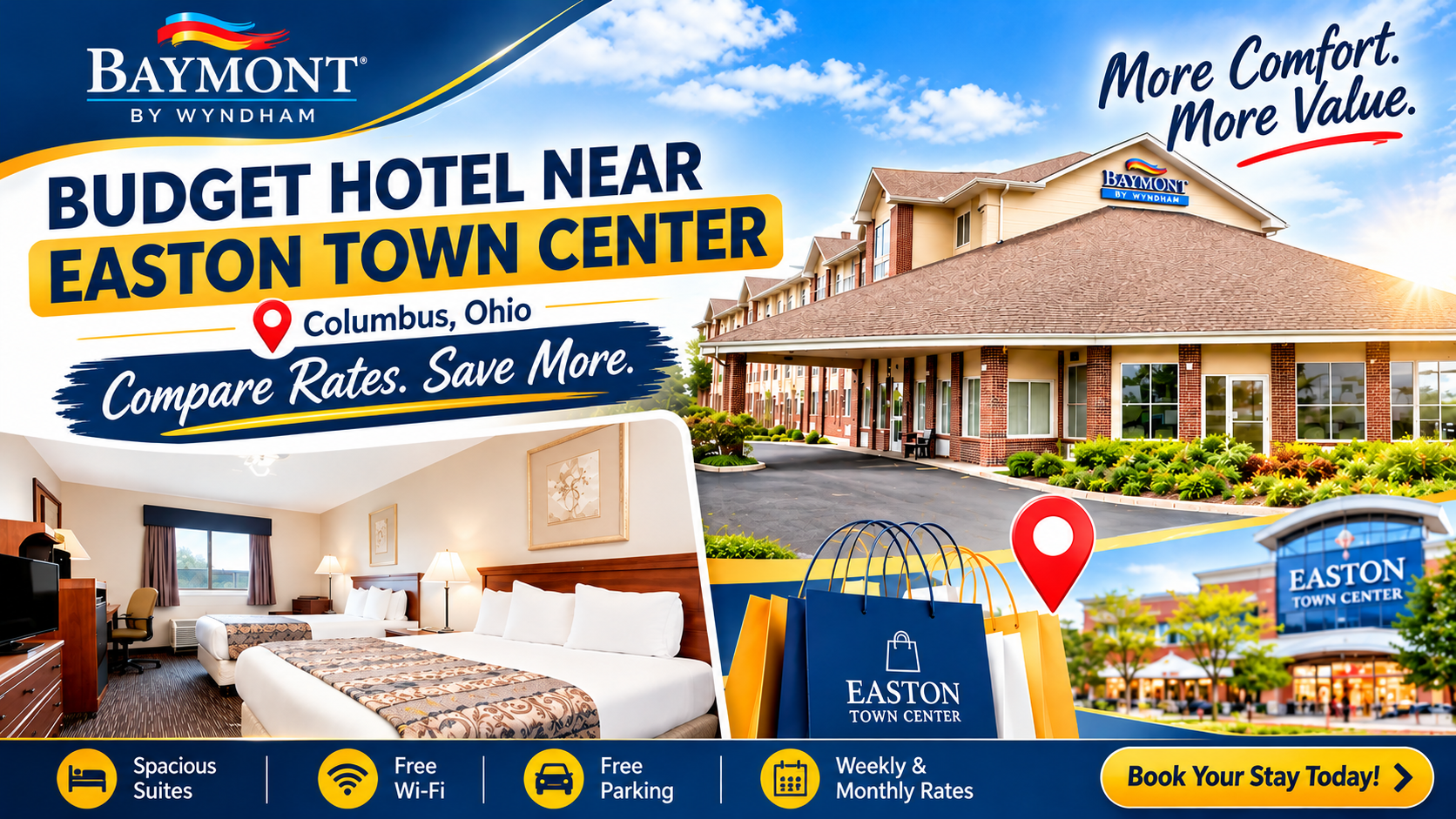 Budget hotel near Easton Town Center Columbus OH with comfortable guest rooms at Baymont